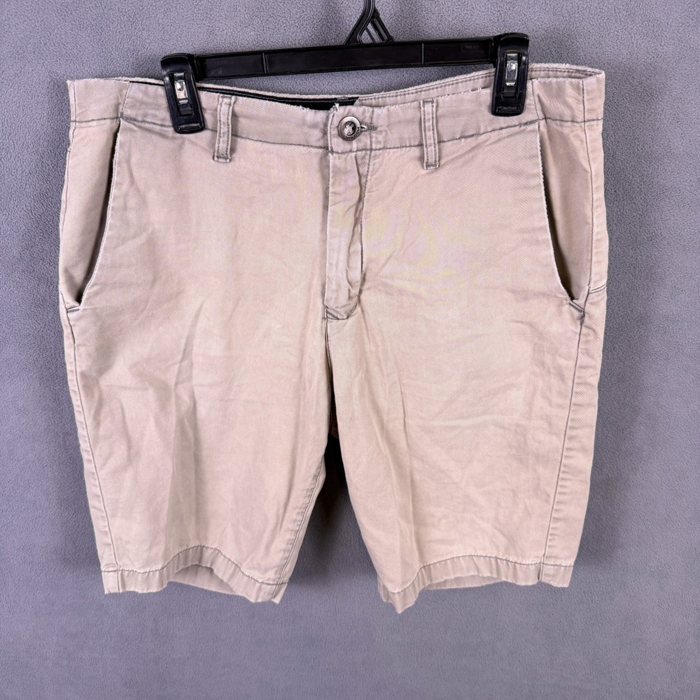 Vintage Y2K Volcom Skater Shorts Baggy Grunge Logo Khaki Mens Size 34 Distressed